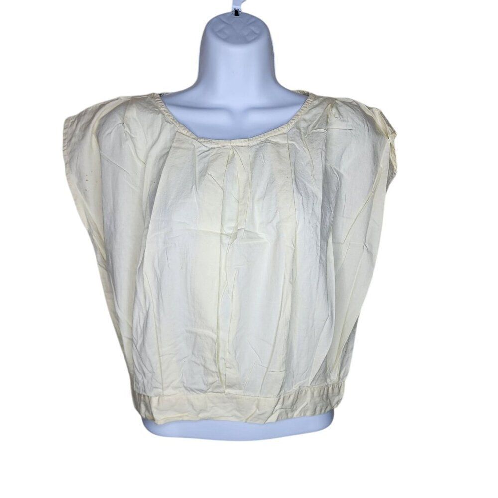 Vintage 1980s Sleeveless Round Neck Blouson Top Womens Size M Cream